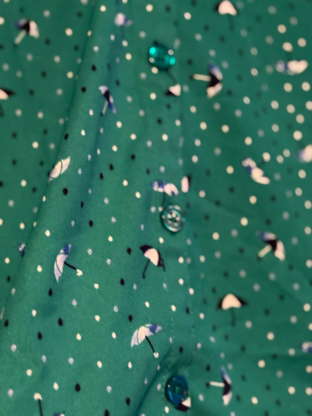 Catherines Teal Green Button-Front V-Neck Floral Dot Blouse - Picture 5 of 8
